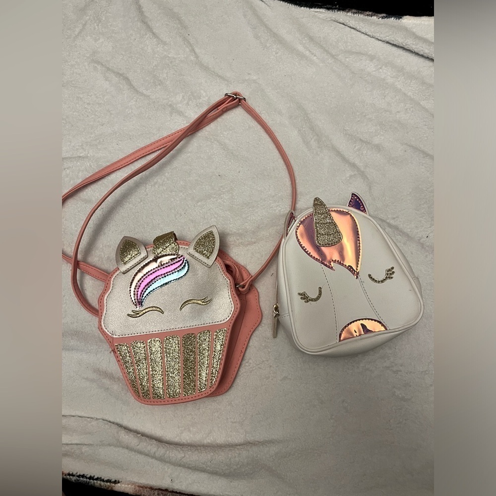 2 Pc Cat & Jack Bath Body Works Unicorn Style Crossbody Cupcake and Makeup Bag